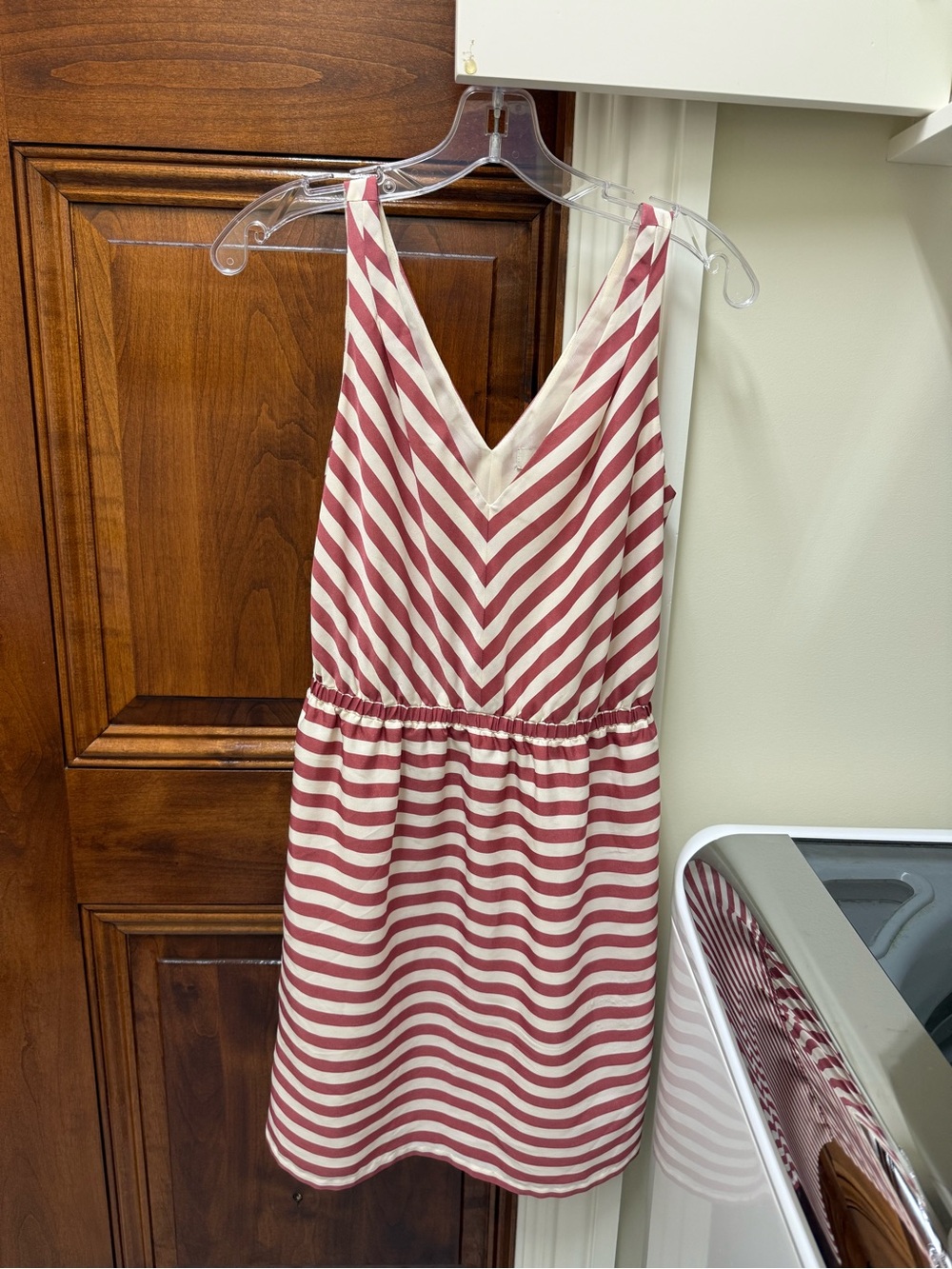 Striped V-Neck Sleeveless Dress - Pink and White